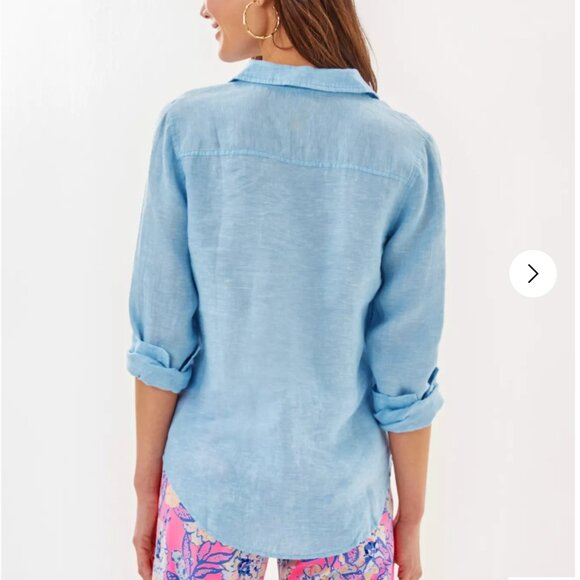 Lilly Pulitzer Sea View Linen Button Down (Beckon Blue) - Picture 2 of 5
